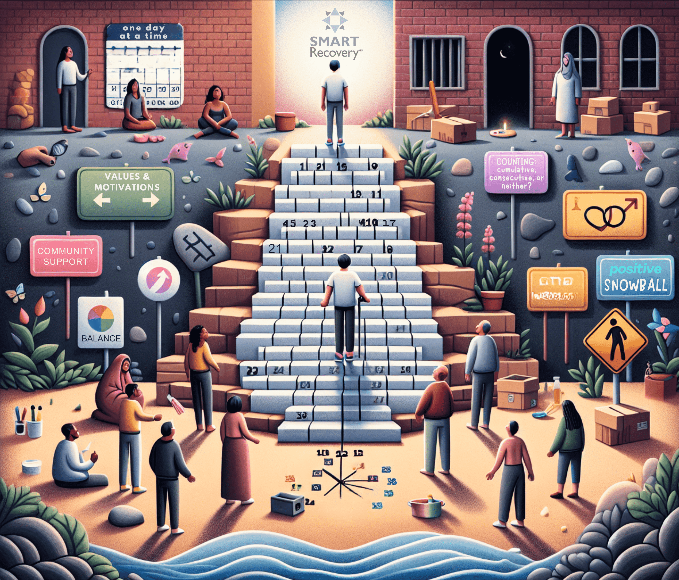 SMART Recovery journey illustration with community support
